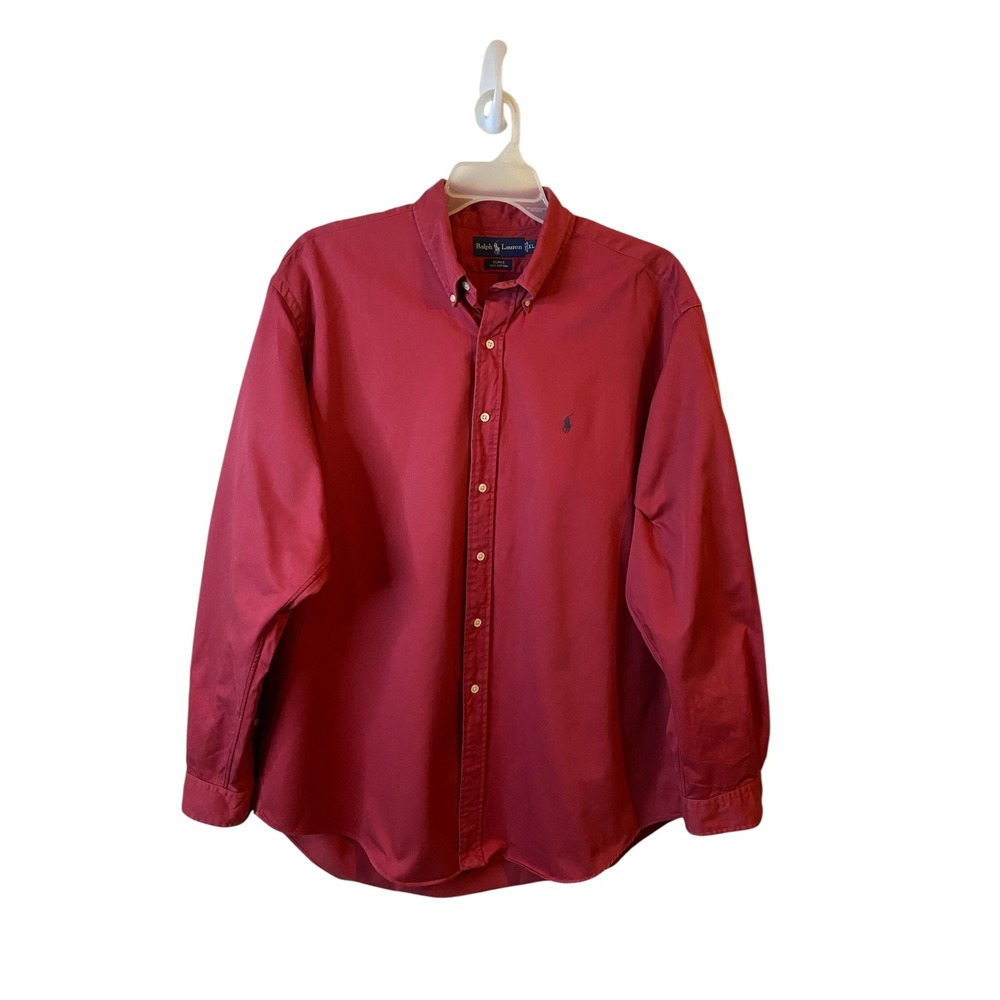 Ralph Lauren Blake Shirt Mens XLB Big Long Sleeve Button Down Red Cotton Logo